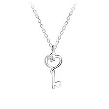 Sterling Silver Sparkly Key to my Heart Symbol Necklace Pendant Gift Boxed