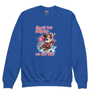Youth Unisex Hockey Sweatshirt - Small But Mighty on the Ice - Cozy Crewneck - Picture 1 of 13