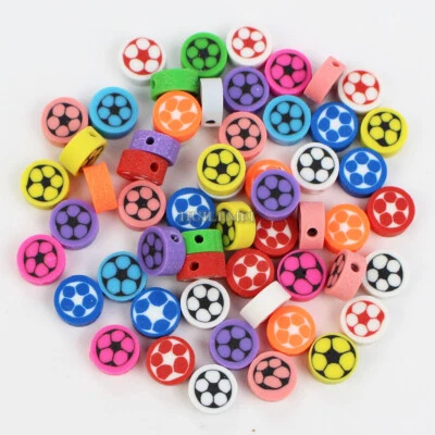 100pcs 10mm Mixed Polymer Clay Football Sapcer Beads for DIY Jewellery Making - Image 1 of 2