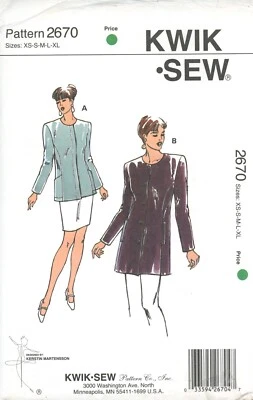 Kwik Sew 2670 Semi-Fitted Jacket w Round Neckline, 2-Piece Sleeve Sz XS-XL UNCUT - Image 1 of 4