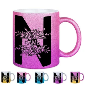 Glitzer Tasse beidseitig mit Namen / 6 verschiedene Farben / Namenstasse / Blume - Bild 1 von 18