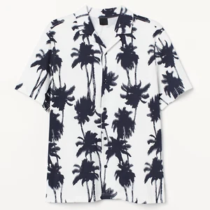 H&M 0877172001 Cotton Jersey Palm Print Pattern Short Sleeve Shirt Camp Resort L - Picture 1 of 9