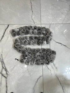 100% Rabbit Fur Vintage Gray Pom Pom Scarf Long 79 Inches - Picture 1 of 3