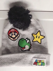 Super Mario Bros Toddlers Beanie Hat. Mario, Yoshi, And A Star. Mario Logo. - Picture 1 of 5