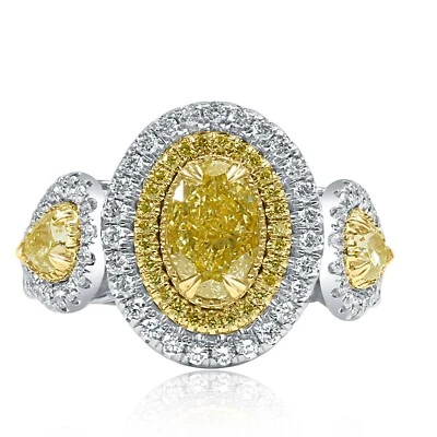GIA Certified 2.47 Carat Oval Cut Light Yellow Diamond Engagement Ring 18k Gold - Image 1 of 4