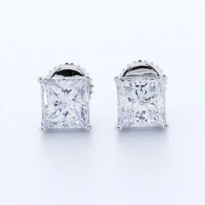 5.0CT LAB-CREATED DIAMONDS E/VS2 PRINCESS CUT 14K WHITE GOLD PRONG CLASSIC STUDS - Picture 1 of 5