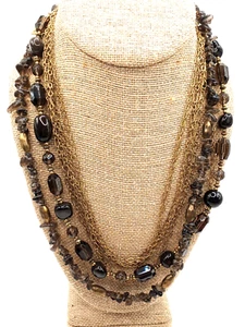 Coldwater Creek Black and Gray Glass Bead and Real Stone Layered Necklace - Picture 1 of 11