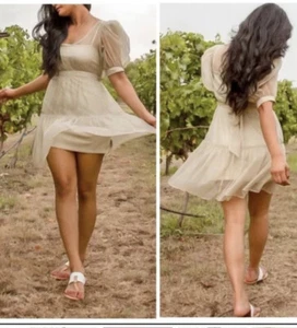 Danielle Bernstein Damen Organza Puffärmel durchsichtig Minikleid hellgrün Small 99 $ - Bild 1 von 8