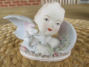 VINTAGE Lefton JUNGE Engel Büste Figur KW 432 SPIELT EINE LEIER Porzellan Biskuit - Bild 1 von 8