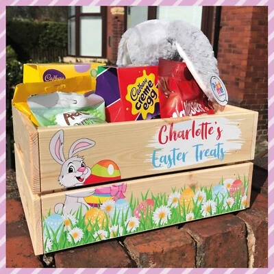 OH SO SPECIAL GIFTS Personalised Easter Crate | Bunny & Eggs | Add Names | Easter Eggs / Treat Box