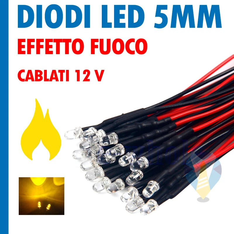10 PEZZI DIODI LED 5mm effetto Tremolante Giallo Sfarfalla CABLATI 12V fuoco - Immagine 1 di 1
