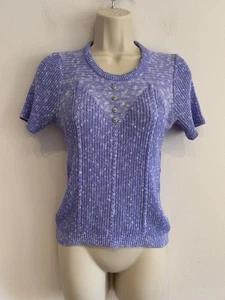 Vintage St Michael M&S Knit Short Sleeve Womens Top Buttons Cotton Retro 90s - Picture 1 of 10