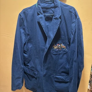 Vintage Polo by Ralph Lauren Blazer 100% Baumwolle dunkelblau bestickt Tasche Gr. L - Bild 1 von 5