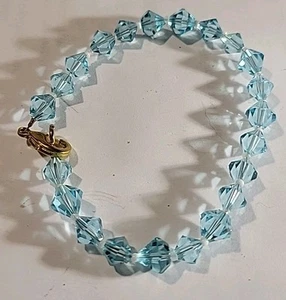 Sky Blue Crystal Rhinestone Goldtone Bracelet Lobster Closure 7in - Picture 1 of 5