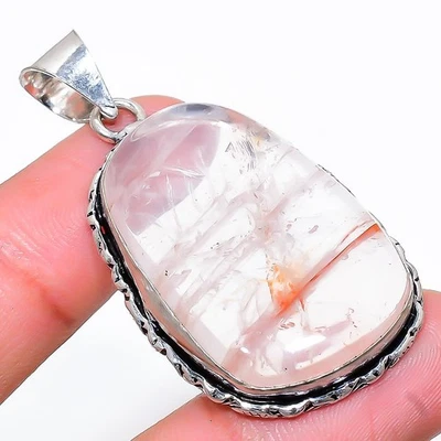 Quarzo Rosa Gemma Artigianale Argento Sterling 925 Gioielli Ciondolo 5cm - Immagine 1 di 4