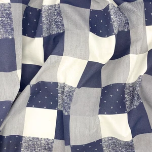 Navy White Patchwork Print Cotton Broadcloth Fabric - 58" Wide - Picture 1 of 6