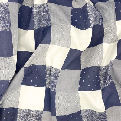 Navy White Patchwork Print Cotton Broadcloth Fabric - 58" Wide - Image 1 of 4