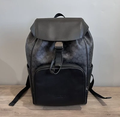 COACH CT707 Racer Backpack In Signature Canvas & Smooth Leather Charcoal/Black - Image 1 of 4