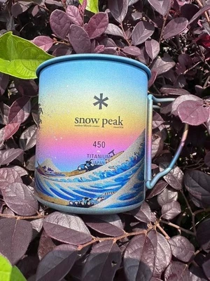Taza Snow Peak 450 Titanio Off Kanagawa Wave Back UKIYOE Taza Exterior NUEVA Foto 1 de 4