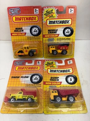 4 MATCHBOX SUPERFAST CONSTRUCTION VEHICLES DUMP TRUCK CRANE ROAD ROLLER PLOW NEW - Image 1 of 4