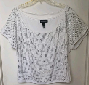 International Concepts I-N-C White Rhinestone Short Sleeve T-Shirt , Size L - Picture 1 of 3