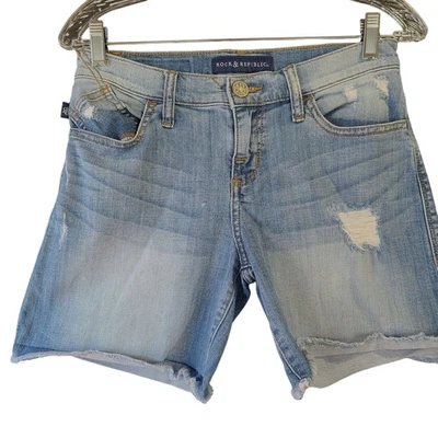 Pantalones Cortos Rock & Republic Mujer Azul Talla 4 Mezcla de Algodón Elastizados Bolsillo con Cuentas Foto 1 de 4