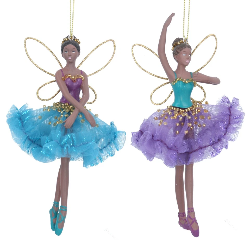 Gisela Graham Set of 2 Purple and Teal Fairy Pretty Christmas Tree Decorations - Image 1 of 1