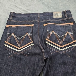 Red Ape Jeans Mens 42x32 Black Vtg Y2K Embroidered Baggy Hip Hop Skater Yen Yang - Picture 1 of 15