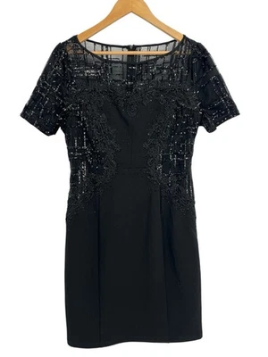 Vestido recto Nikibiki negro con lentejuelas manga corta malla grande   Foto 1 de 4