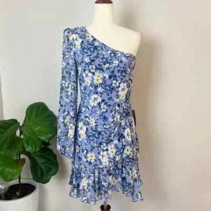 ASTR the Label Minikleid Damen Gr. L blau bunt geblümt One Shoulder Rüschensaum - Bild 1 von 13