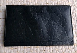 Vintage Black Textured Leather Bifold Zipped Pocket Wallet - Picture 1 of 3
