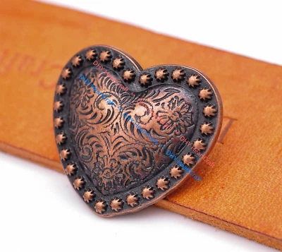 6PCS WESTERN HEADSTALL HORSE TACK HEART COPPER BERRY SADDLE CONCHOS 1-1/8 Inch - Image 1 of 4