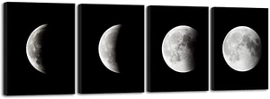 Eclipse of the Moon Abstract Black & White Canvas Wall Art for Living Room Decor - Picture 1 of 12
