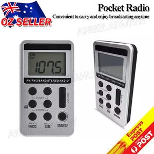Silver FM/AM Radio Pocket Receiver Portable Digital LCD Stereo Earphone USB NEW - Picture 1 of 9