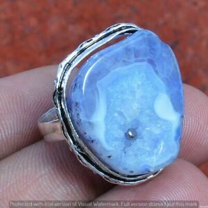 Slice Druzy Antique Ring 925 Sterling Silver Plated Ring Size 8.25 R 16606