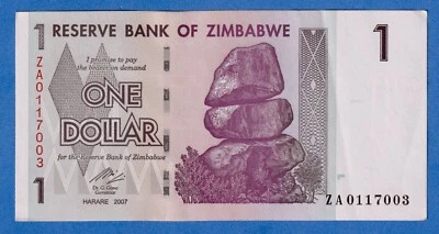 ZIMBABWE $1 2007 P-65 LIGHT CIRCULATED REPLACEMENT NOTE ZA0117003 - Image 1 of 3