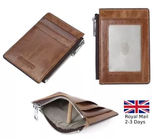 RFID Men Genuine Leather Mini Wallet Small Coin Zip Credit ID Card Holder Purse - Picture 1 of 14