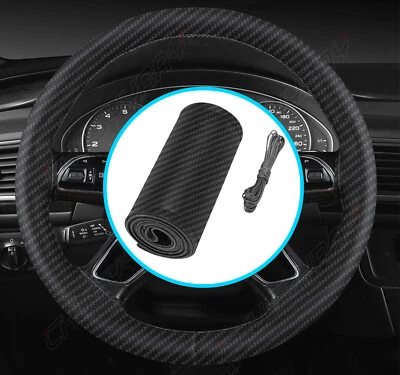 15" Carbon Fiber Steering Wheel Cover Black Genuine Leather for Volvo - Image 1 of 4