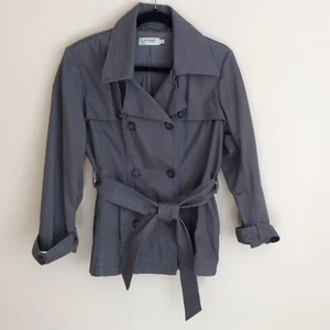 ICHI Double Breasted Belted Jacket Gray Juniors 100% Cotton Size L - Picture 1 of 7