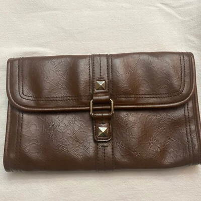 Nine & Co Chocolate Brown Faux Leather Clutch - Image 1 of 4