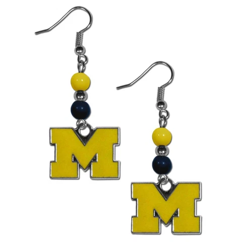 Michigan Wolverines Dangle Earrings (Fan Bead) NCAA Licensed Jewelry Cover