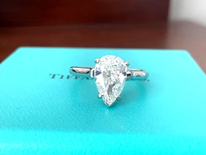 Tiffany & Co Platinum PEAR Diamond Engagement Ring 1.60 CT G VS1 $37k NEW - Picture 1 of 18