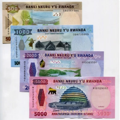 Rwanda SET 4 Pcs 500 1000 2000 5000 FRANCS 2019 -2024 P 39-45 UNC NEW Banknote - Image 1 of 2
