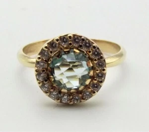 14K Gold Blue Topaz Ring Sz 5.75 Diamond Accent Signed Dyadema Italy .30 Carat - Picture 1 of 5