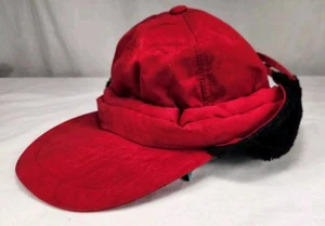 Vintage DESCENTE RED WINTER HAT w/ EAR FLAPS Ladies Chinchilla Hat NOS New - Picture 1 of 8