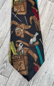 Vintage Home Improvment TV Show Mens Polyester Necktie Black With Tools New - Picture 1 of 6