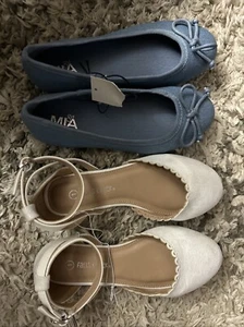 NEW 2 PAIRS GIRLS SHOES, ONE BLUE ONE ANKLE STRAP WHITE GIRLS 1 - Picture 1 of 13
