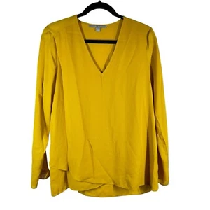 Valerie Stevens Womens Blouse Medium Yellow V Neck Long Tab Sleeve - Picture 1 of 6