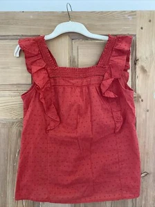 Red Orange Frilled Summer Top Size 10 F&F Spotted Embellishment - Picture 1 of 11