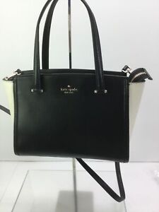Kate Spade Black White Pebbled Leather Satchel Handbag